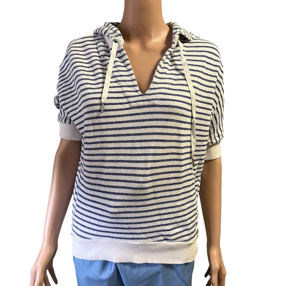 Calvin Klein Womens Blue/White Hoodie S Nautical Coastal Beachy Quick Dry Soft